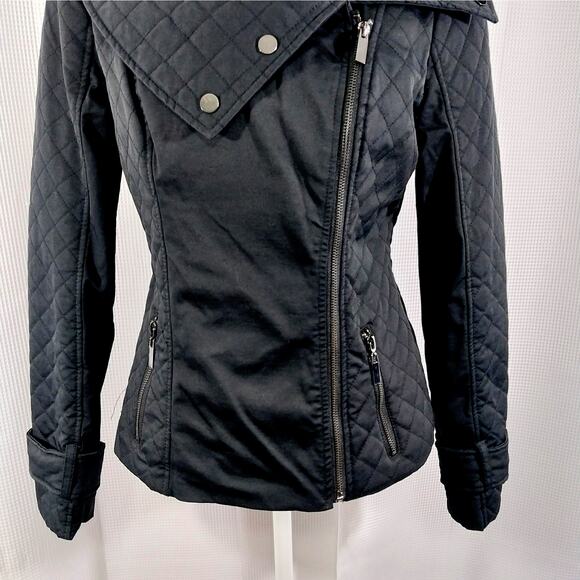 WHITE HOUSE BLACK MARKET! BLACK QUIILTED BIKER STYLE WIDE COLLAR JACKET! SZ M - Picture 5 of 10